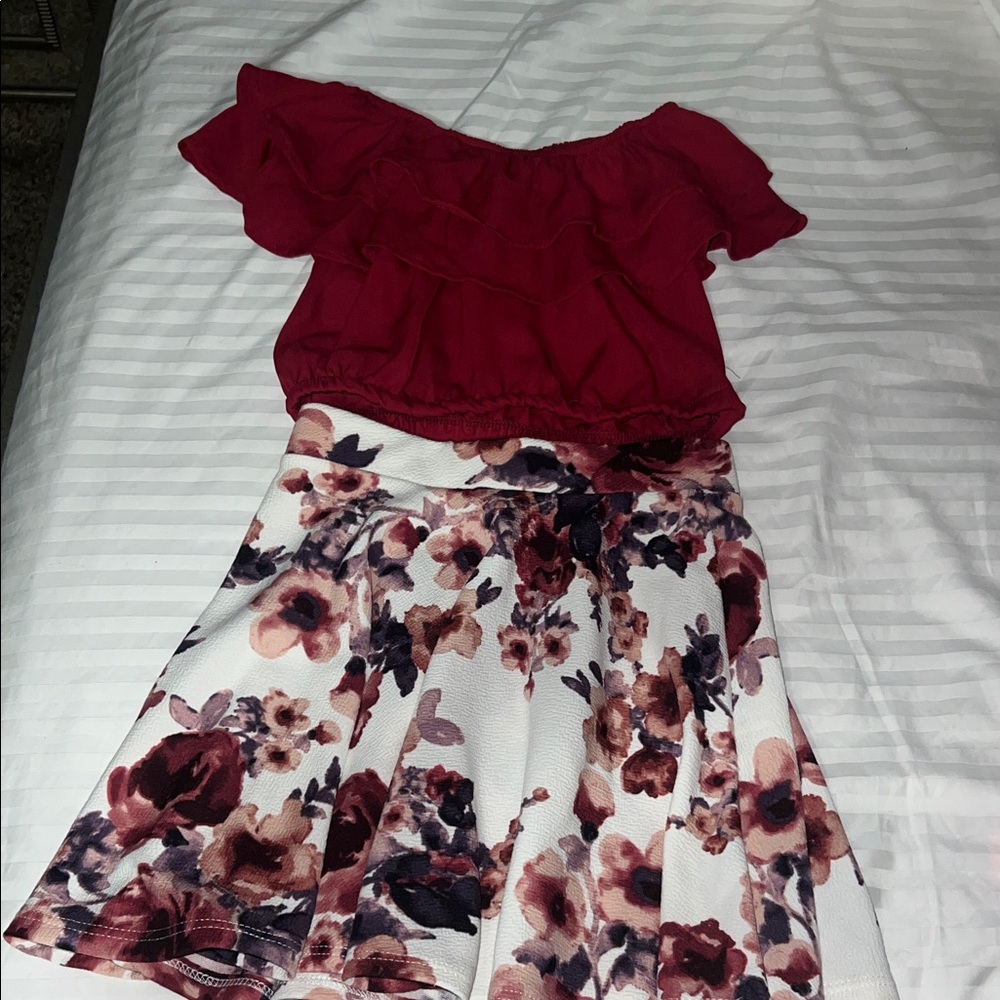 Floral Kids Matching Set - Red and White